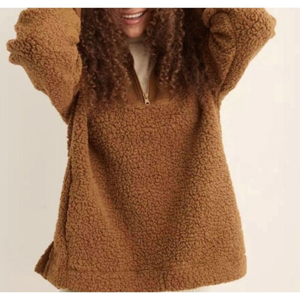 Aerie NWOT half zip mustard yellow long sleeve Sherpa sweatshirt Sz Small